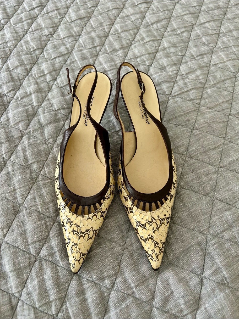 Dolce & Gabbana Snakeskin Pointed-Toe Kitten Heel Slingbacks EU 37.5 - Picture 1 of 16